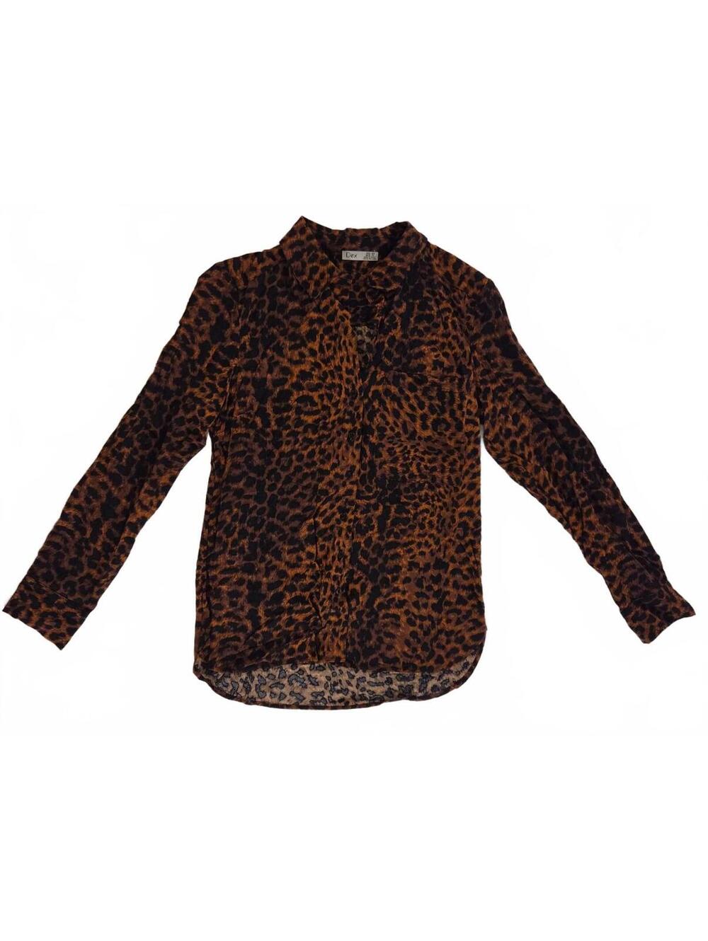 Dex Leopard Print Long Sleeve Blouse XS